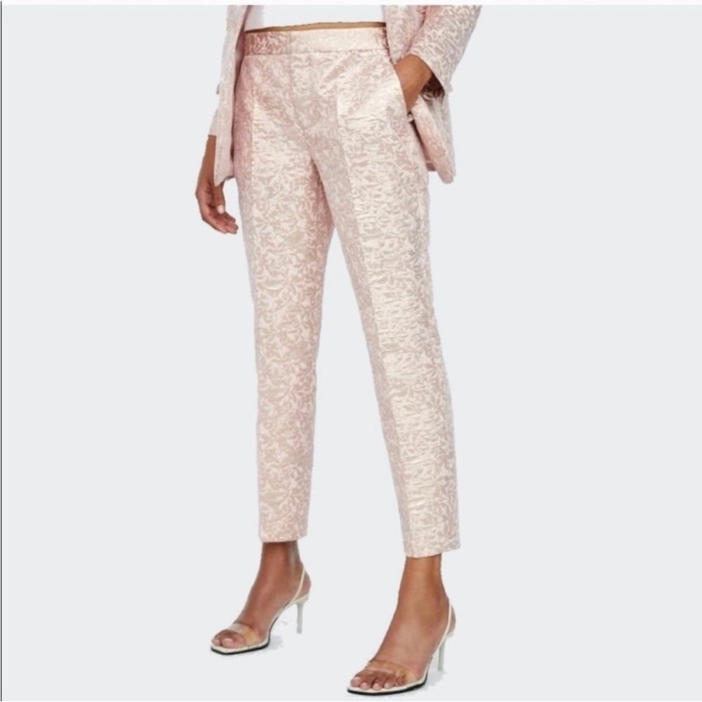 Zara Womens Metallic Jacquard Trousers Size S Gold Pink Tapestry Pants Business
